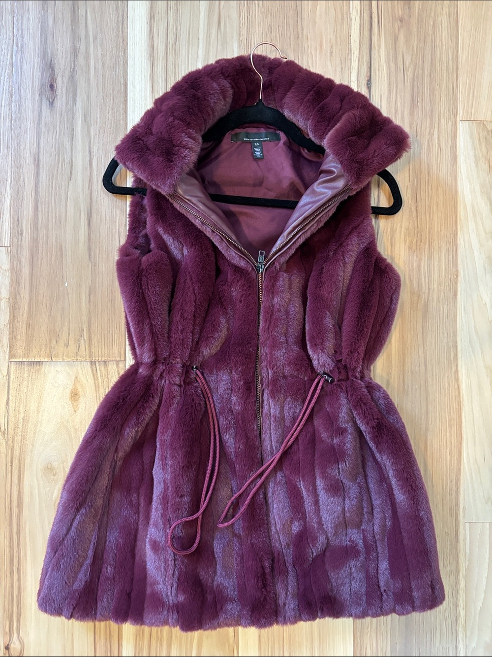 White House Black Market Wine Faux Fur Hooded Vest
